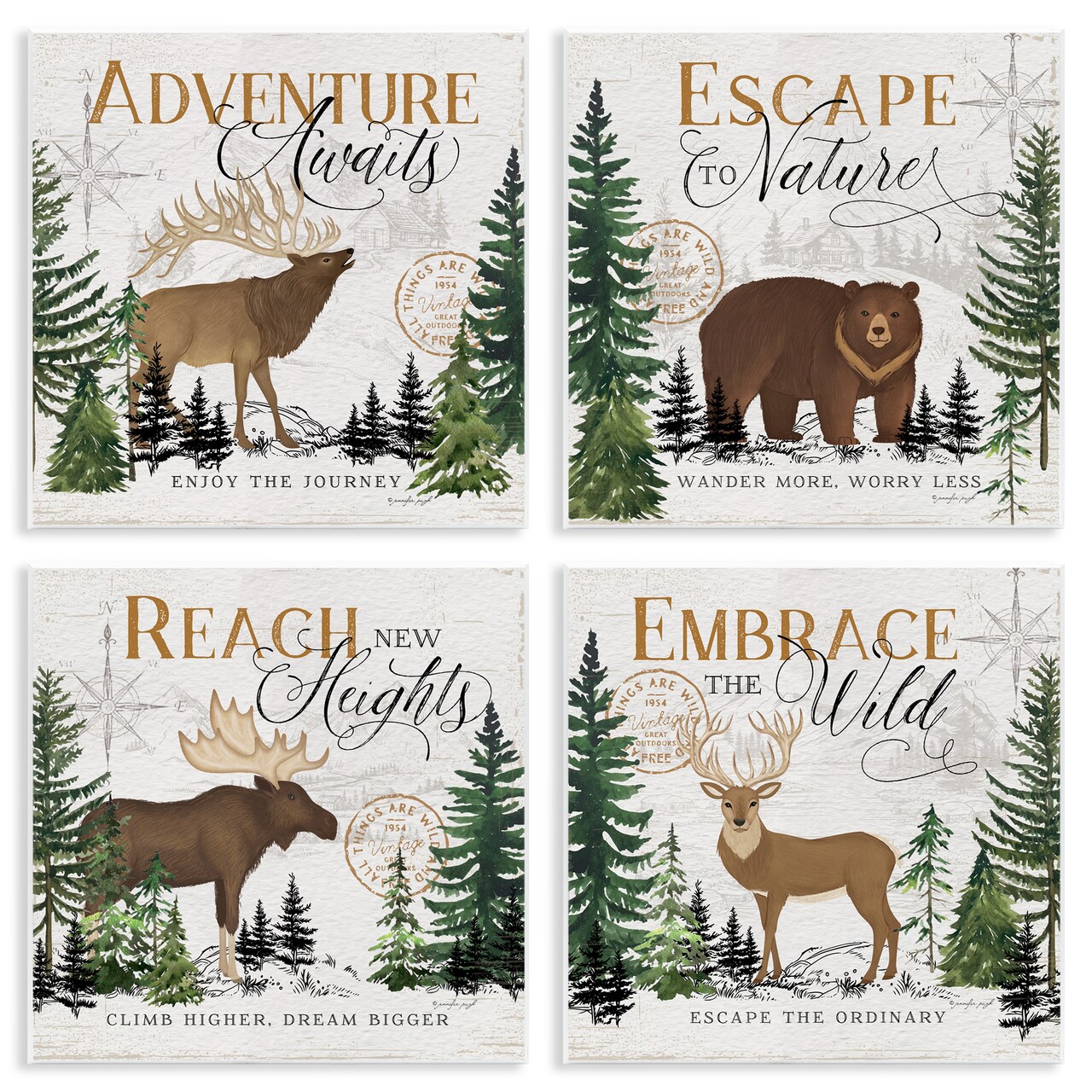 Stupell Industries Ivory Pines Adventure Sayings 4pc Wall Plaque Set, design by Jennifer Pugh